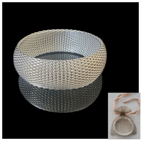 Mesh Bracelet Flexible Wide Silver Tone Bangle | Somerset Replica EUC - Picture 13 of 16